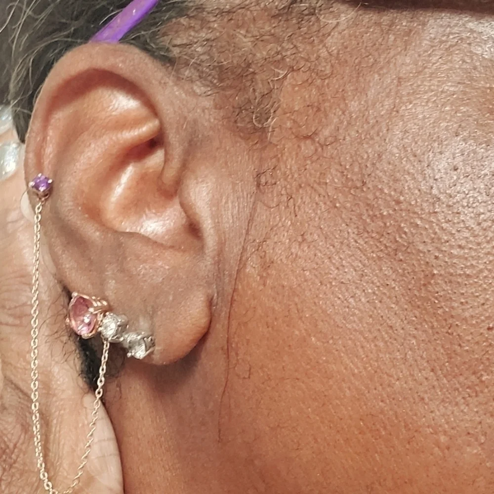 RG Plated Salmon Sorbet Quartz Amethyst Zircon Chain Earring
